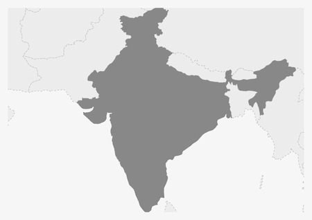 Map of Asia with highlighted India map, gray map of India with neighboring countriesのイラスト素材