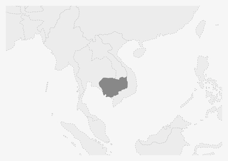 Map of Asia with highlighted Cambodia map, gray map of Cambodia with neighboring countriesのイラスト素材