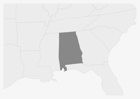 Map of USA with highlighted Alabama map, gray map of US State Alabama with neighboring countriesのイラスト素材