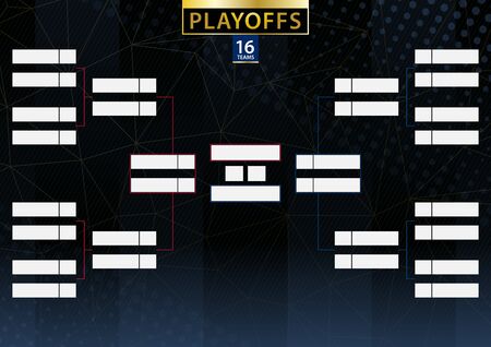 Two conference tournament bracket for 16 team or player on dark background. Playoffs vector schedule.のイラスト素材