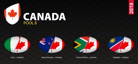 All games of Canada rugby team in pool B stylized as icons. Canada versus: New Zealand, South Africa, Namibia, Italy.のイラスト素材