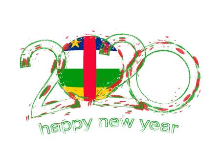 Happy New 2020 Year with flag of Central African Republic. Holiday grunge vector illustration.のイラスト素材