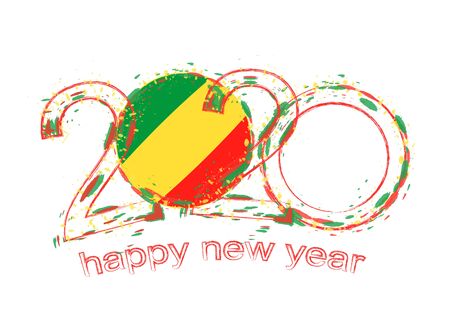 Happy New 2020 Year with flag of Congo. Holiday grunge vector illustration.のイラスト素材