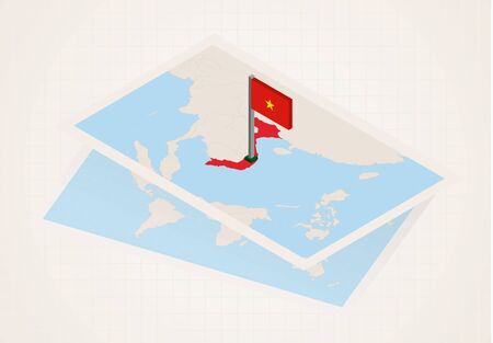 Vietnam selected on map with isometric flag of Vietnam. Vector paper map.のイラスト素材