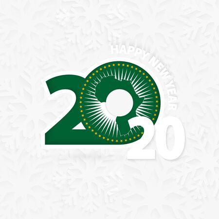 Happy New Year 2020 with flag of African Union on snowflake background. Greeting African Union with new 2020 year.のイラスト素材
