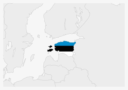 Estonia map highlighted in Estonia flag colors, gray map with neighboring countries.のイラスト素材