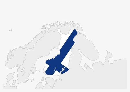 Finland map highlighted in Finland flag colors, gray map with neighboring countries.のイラスト素材