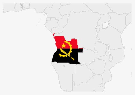 Angola map highlighted in Angola flag colors, gray map with neighboring countries.のイラスト素材