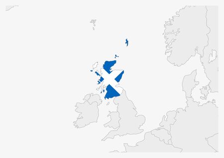 Scotland map highlighted in Scotland flag colors, gray map with neighboring countries.のイラスト素材