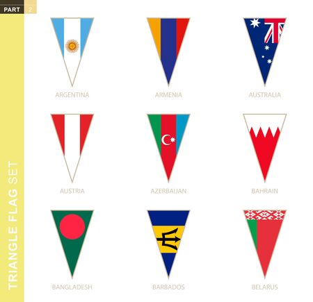 Triangle flag set, stylized country flags of Argentina, Armenia, Australia, Austria, Azerbaijan, Bahrain, Bangladesh, Barbados, Belarusのイラスト素材