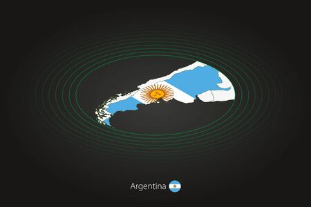 Argentina map in dark color, oval map with neighboring countries. Vector map and flag of Argentinaのイラスト素材
