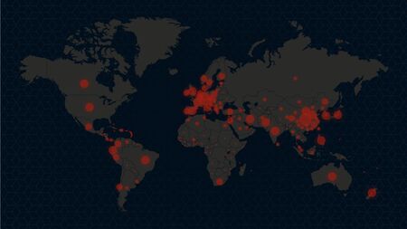 Coronavirus COVID-19 Global Cases on World map. Coronavirus vector infographic.のイラスト素材