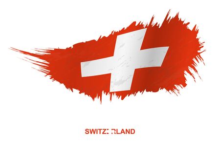 Flag of Switzerland in grunge style with waving effect, vector grunge brush stroke flag.のイラスト素材