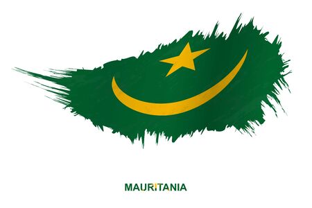 Flag of Mauritania in grunge style with waving effect, vector grunge brush stroke flag.のイラスト素材
