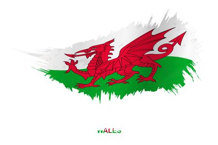 Flag of Wales in grunge style with waving effect, vector grunge brush stroke flag.のイラスト素材