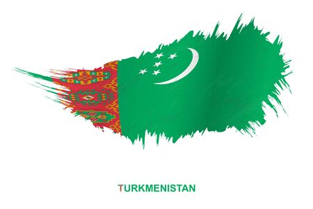 Flag of Turkmenistan in grunge style with waving effect, vector grunge brush stroke flag.のイラスト素材