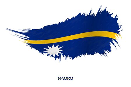 Flag of Nauru in grunge style with waving effect, vector grunge brush stroke flag.のイラスト素材