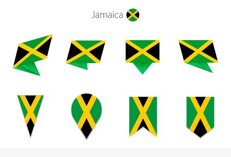 Jamaica national flag collection, eight versions of Jamaica vector flags. Vector illustration.のイラスト素材
