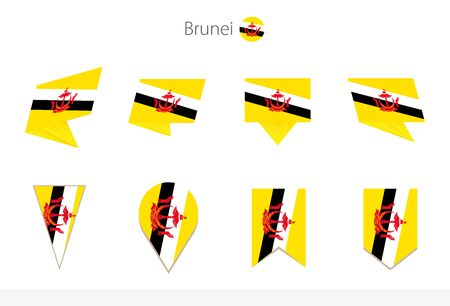 Brunei national flag collection, eight versions of Brunei vector flags. Vector illustration.のイラスト素材