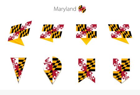 Maryland US State flag collection, eight versions of Maryland vector flags. Vector illustration.のイラスト素材