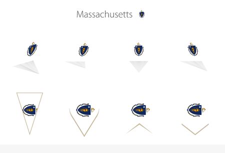 Massachusetts US State flag collection, eight versions of Massachusetts vector flags. Vector illustration.のイラスト素材
