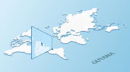 World Map in isometric style with detailed map of Guyana. Light blue Guyana map with abstract World Map. Vector illustration.のイラスト素材