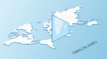 World Map in isometric style with detailed map of Swaziland. Light blue Swaziland map with abstract World Map. Vector illustration.のイラスト素材