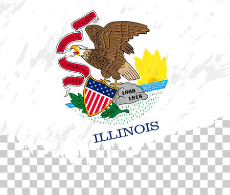 Grunge-style flag of Illinois on a transparent background. Vector textured flag of Illinois for vertical design.のイラスト素材