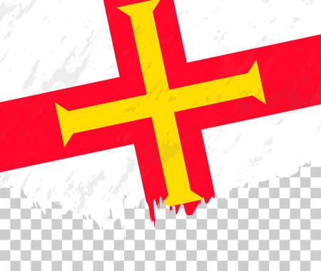 Grunge-style flag of Guernsey on a transparent background. Vector textured flag of Guernsey for vertical design.のイラスト素材