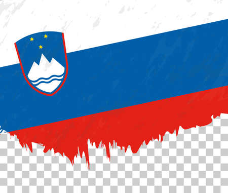 Grunge-style flag of Slovenia on a transparent background. Vector textured flag of Slovenia for vertical design.のイラスト素材