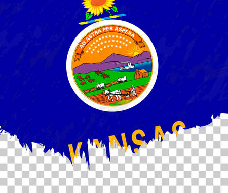 Grunge-style flag of Kansas on a transparent background. Vector textured flag of Kansas for vertical design.のイラスト素材