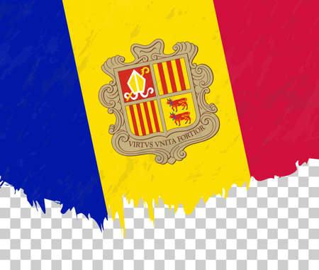Grunge-style flag of Andorra on a transparent background. Vector textured flag of Andorra for vertical design.のイラスト素材