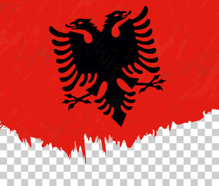 Grunge-style flag of Albania on a transparent background. Vector textured flag of Albania for vertical design.のイラスト素材