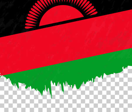 Grunge-style flag of Malawi on a transparent background. Vector textured flag of Malawi for vertical design.のイラスト素材