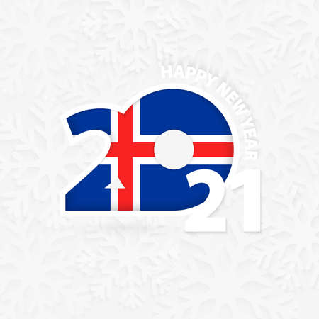 Happy New Year 2021 for Iceland on snowflake background. Greeting Iceland with new 2021 year.のイラスト素材
