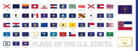 Postage Flag Set, US State Flags. Flags Sorted by Alphabet.のイラスト素材
