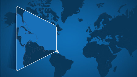 Location of Grenada on the World Map with Enlarged Map of Grenada with Flag. Geographical Vector Template for your design.のイラスト素材