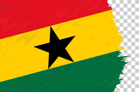 Horizontal Abstract Grunge Brushed Flag of Ghana on Transparent Grid. Vector Template.のイラスト素材