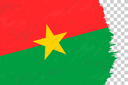 Horizontal Abstract Grunge Brushed Flag of Burkina Faso on Transparent Grid. Vector Template.のイラスト素材