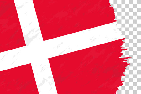 Horizontal Abstract Grunge Brushed Flag of Denmark on Transparent Grid. Vector Template.のイラスト素材
