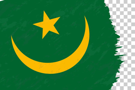 Horizontal Abstract Grunge Brushed Flag of Mauritania on Transparent Grid. Vector Template.のイラスト素材