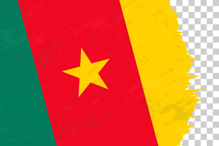 Horizontal Abstract Grunge Brushed Flag of Cameroon on Transparent Grid. Vector Template.のイラスト素材