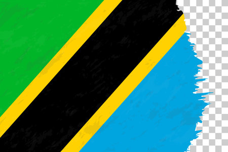 Horizontal Abstract Grunge Brushed Flag of Tanzania on Transparent Grid. Vector Template.のイラスト素材