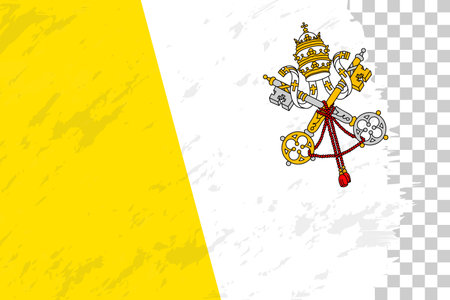 Horizontal Abstract Grunge Brushed Flag of Vatican City on Transparent Grid. Vector Template.のイラスト素材