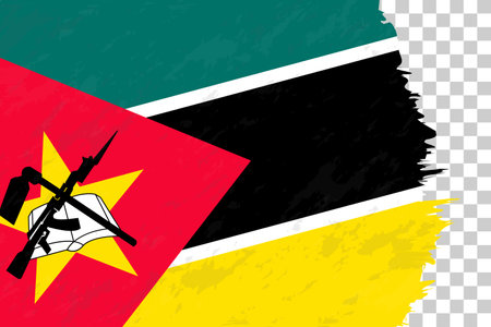 Horizontal Abstract Grunge Brushed Flag of Mozambique on Transparent Grid. Vector Template.のイラスト素材
