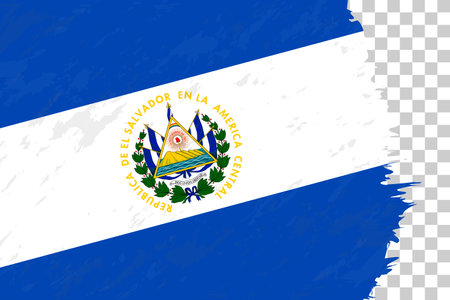 Horizontal Abstract Grunge Brushed Flag of El Salvador on Transparent Grid. Vector Template.のイラスト素材