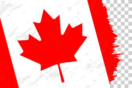 Horizontal Abstract Grunge Brushed Flag of Canada on Transparent Grid. Vector Template.のイラスト素材