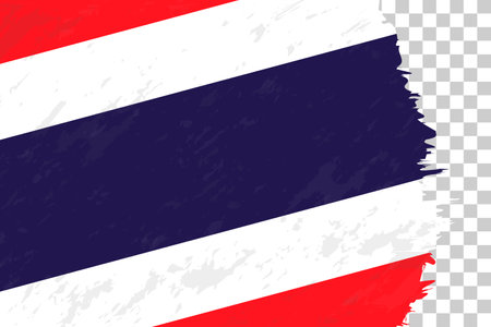 Horizontal Abstract Grunge Brushed Flag of Thailand on Transparent Grid. Vector Template.のイラスト素材