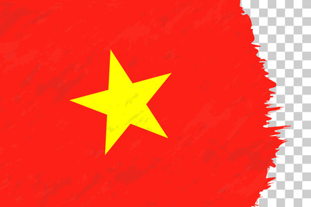 Horizontal Abstract Grunge Brushed Flag of Vietnam on Transparent Grid. Vector Template.のイラスト素材