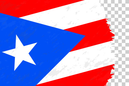 Horizontal Abstract Grunge Brushed Flag of Puerto Rico on Transparent Grid. Vector Template.のイラスト素材